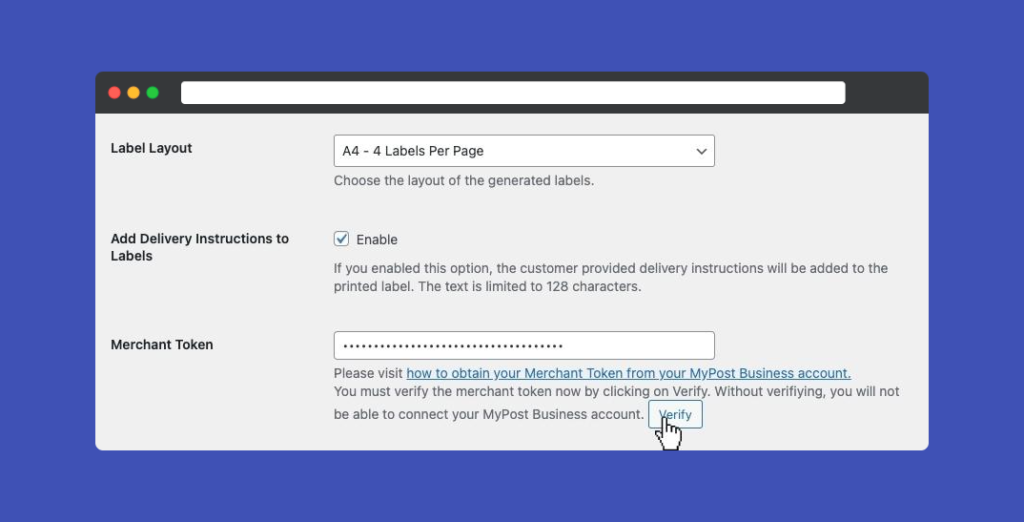 Connect MyPost Business to WooCommerce Merchant Token