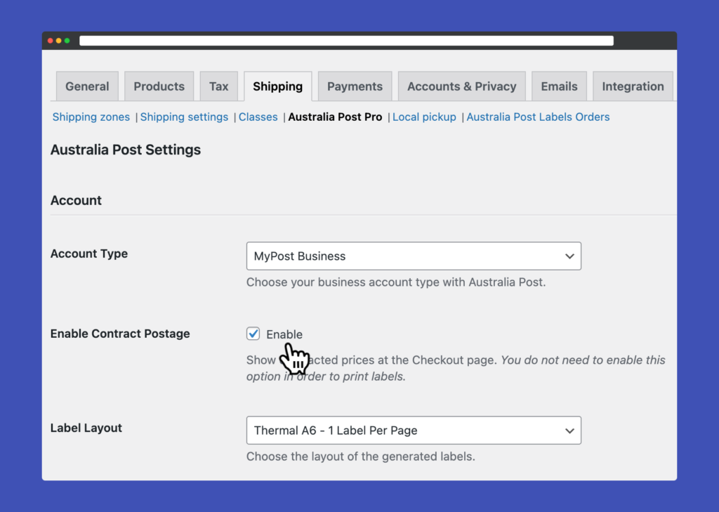 enable Australia Post contract rate in WooCommerce